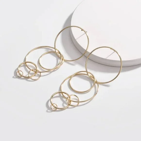 Wolf & Badger Gold Multi-Loop Earrings | Sculptural Statement Dangle - Picture 2 of 2